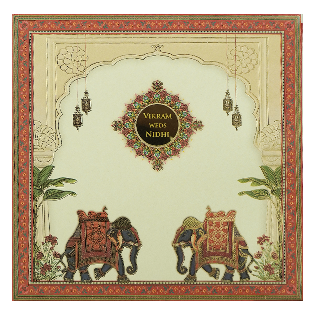 Cream Arch Royal Elephant Wedding Card-KRE27130