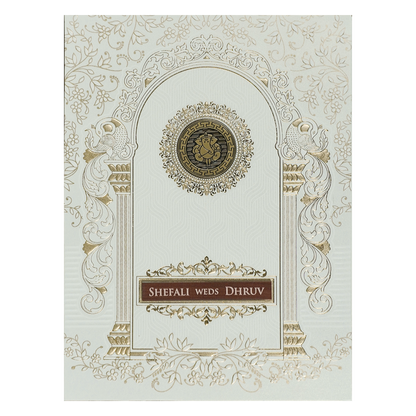 White Ganesha Arch Wedding Card-KRE28410