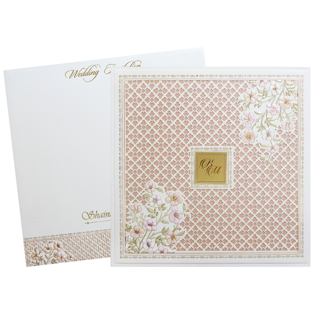 Pink Floral Padded Wedding Card-KMMEX8260