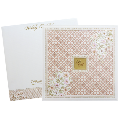 Pink Floral Padded Wedding Card-KMMEX8260