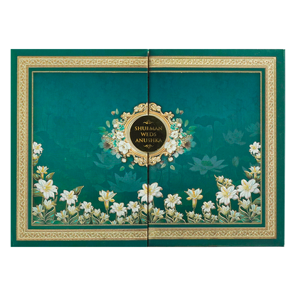 Emerald Blue Floral Padded Wedding Card-KRB09260