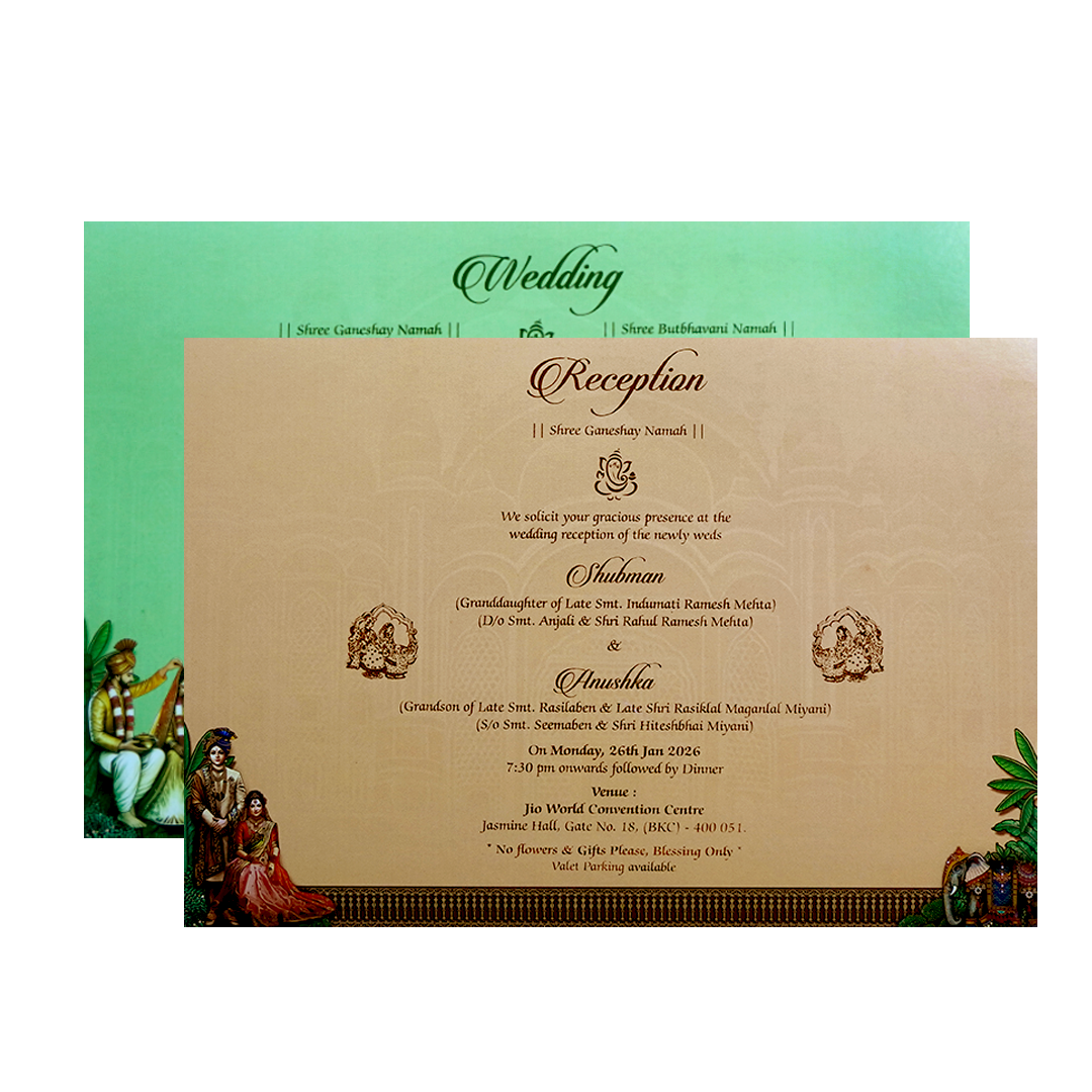 Royal Teal Bride and Groom Gold Foil Wedding Invitation Card-KRB09070