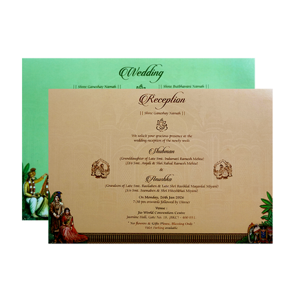 Royal Teal Bride and Groom Gold Foil Wedding Invitation Card-KRB09070