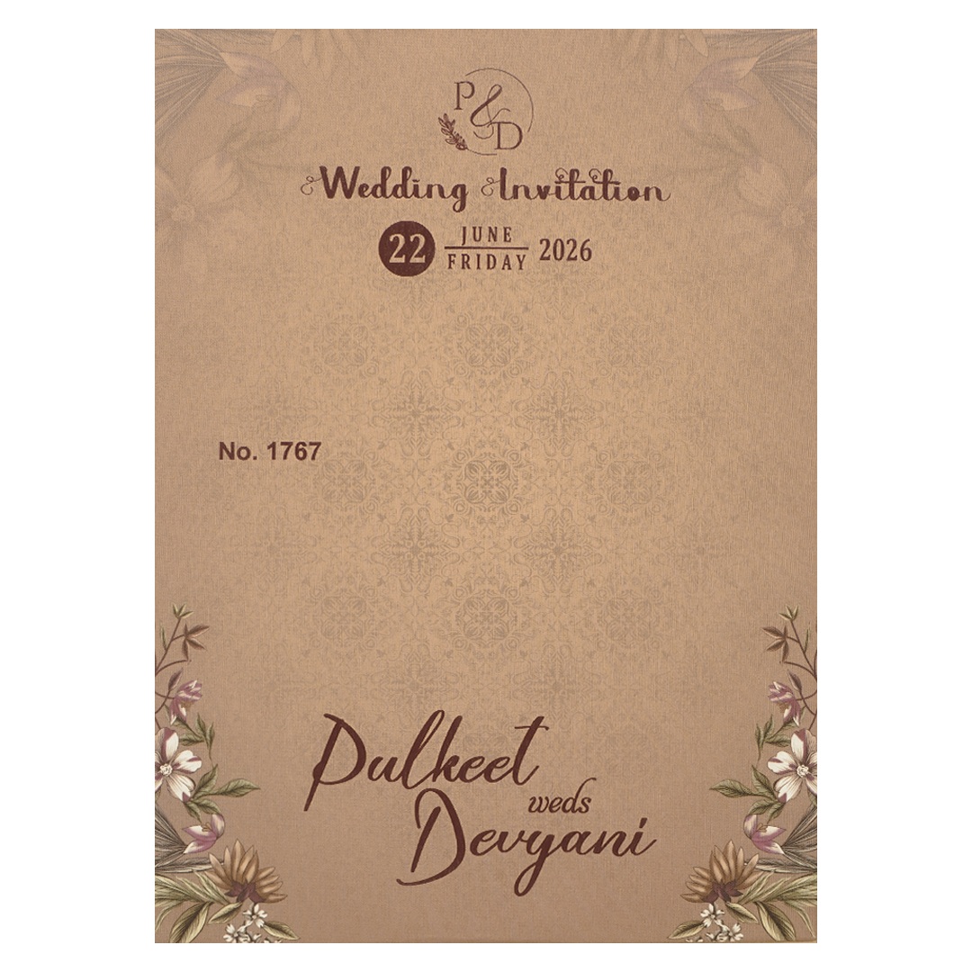 Buy Beige Floral Padded Wedding Card