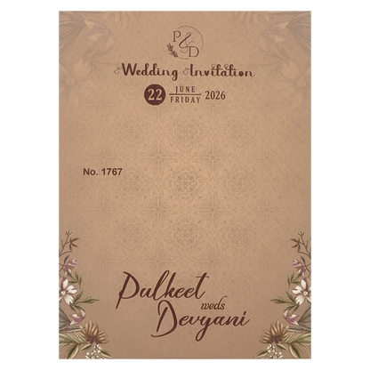 Buy Beige Floral Padded Wedding Card