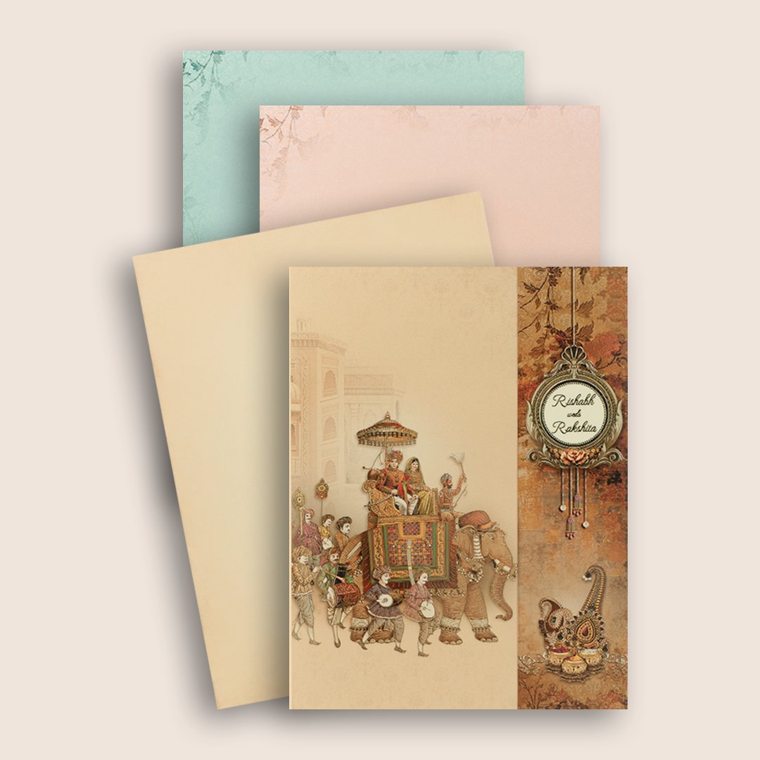 Sandal Royal Baraat Door Style Wedding Card - KAA05070
