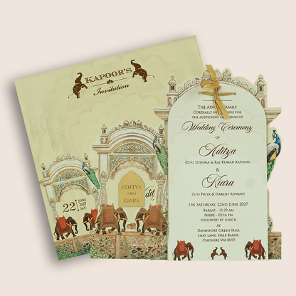 Cream Elephant Laser Cut Wedding Invitation - KFR16230