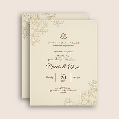 Beige Embossed Floral Padded Wedding Card - KPR010170