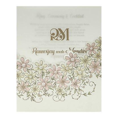White Pearl Floral Ring Ceremony Wedding Card-KSI64620