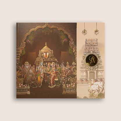 Brown Ram Sita Door Style Wedding Card - KNCR8911