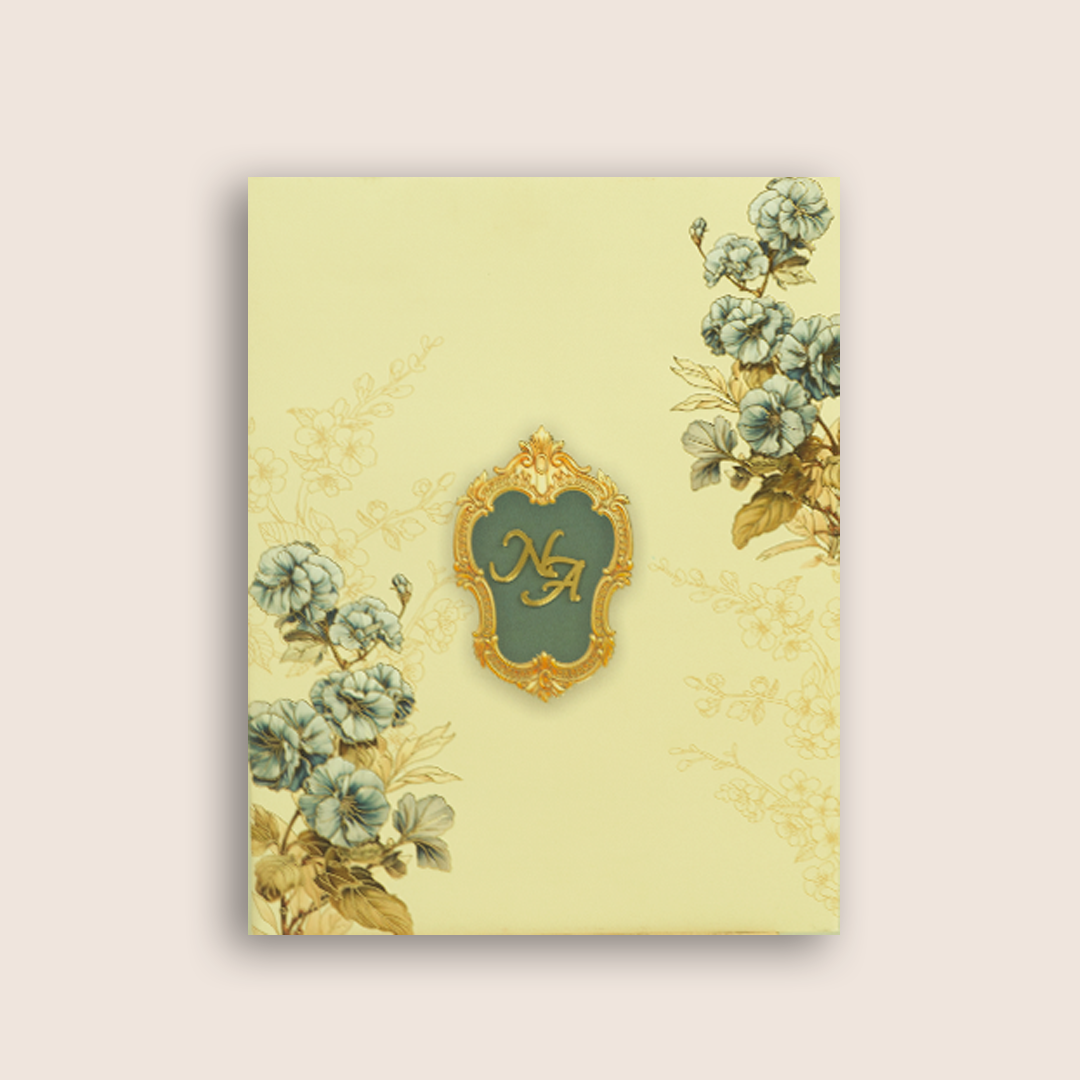 Cream Embossed Floral Wedding Card - KPR09720