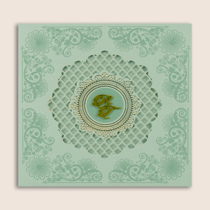 Pastel Green Floral Laser Cut Padded Wedding Card - KPR023310