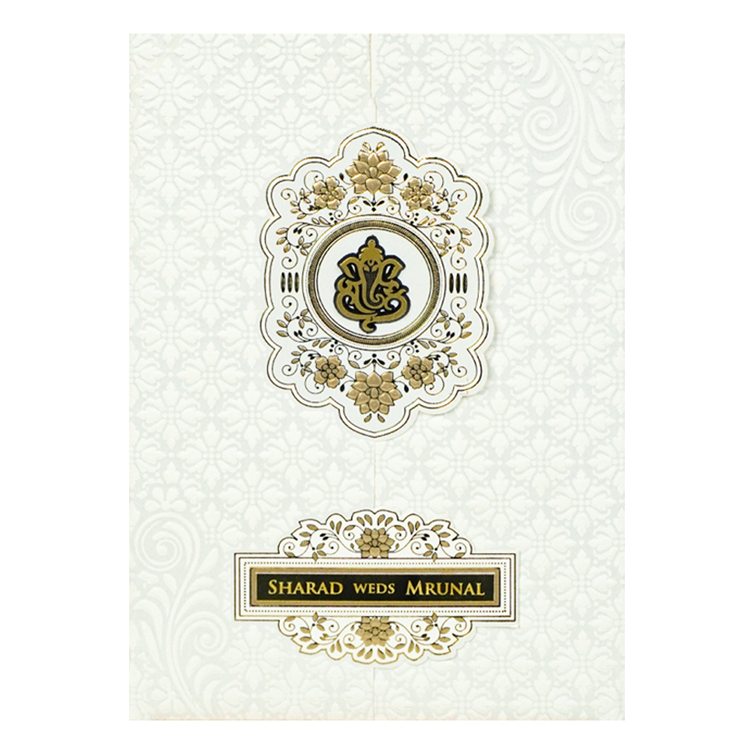 White Embossed Monogram Floral Wedding card-KRE28680