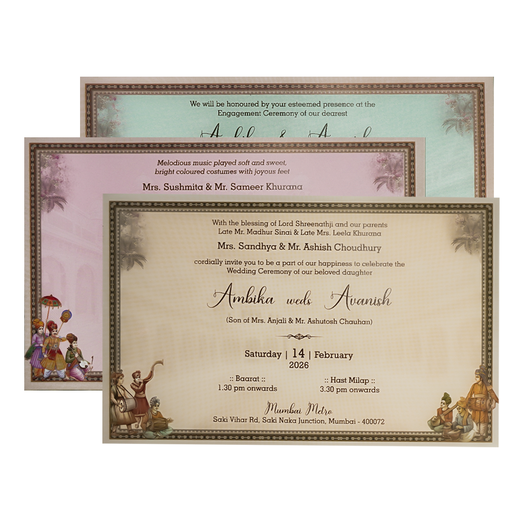 Grey Palace Mandap Padded Wedding Card-KSI64550