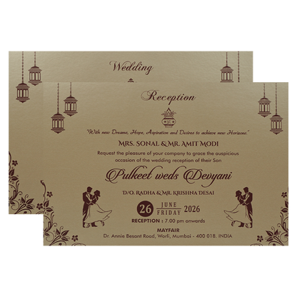 Brown Embossed Padded Wedding Card-KJTS1851