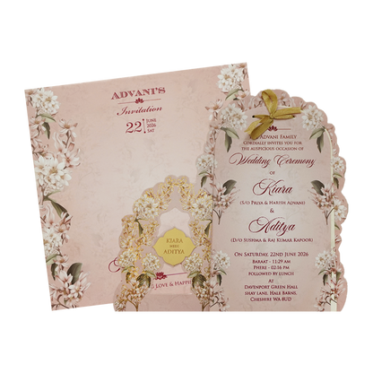 Pastel Pink Floral Cutout Wedding Card - KFR16250