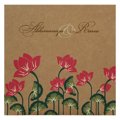 Kakhi Brown Red Floral Wedding Card-KRC28552