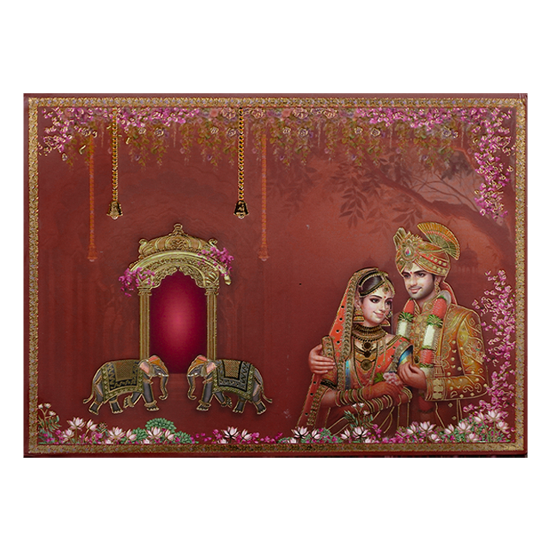Royal Indian Palace Padded Wedding Card-KRE28000