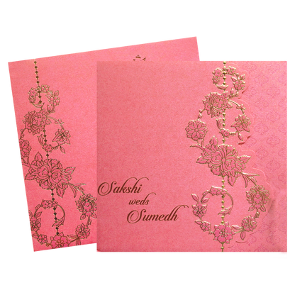 Pink Floral Laser Cut Wedding Card-KPR06150