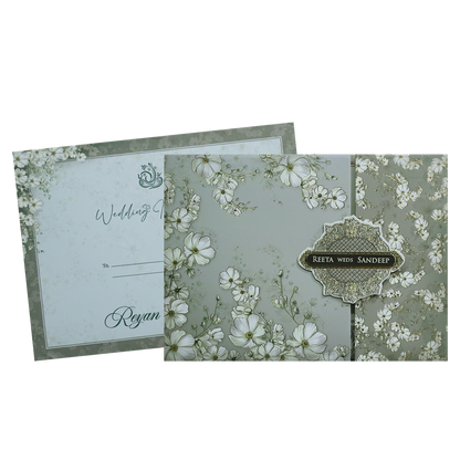 Grey Floral Padded Wedding Card - KSH72960