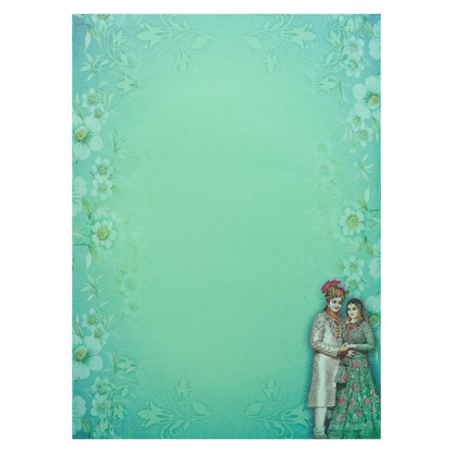 Green Floral Bride Groom Padded Invitation Card-KNEP1601