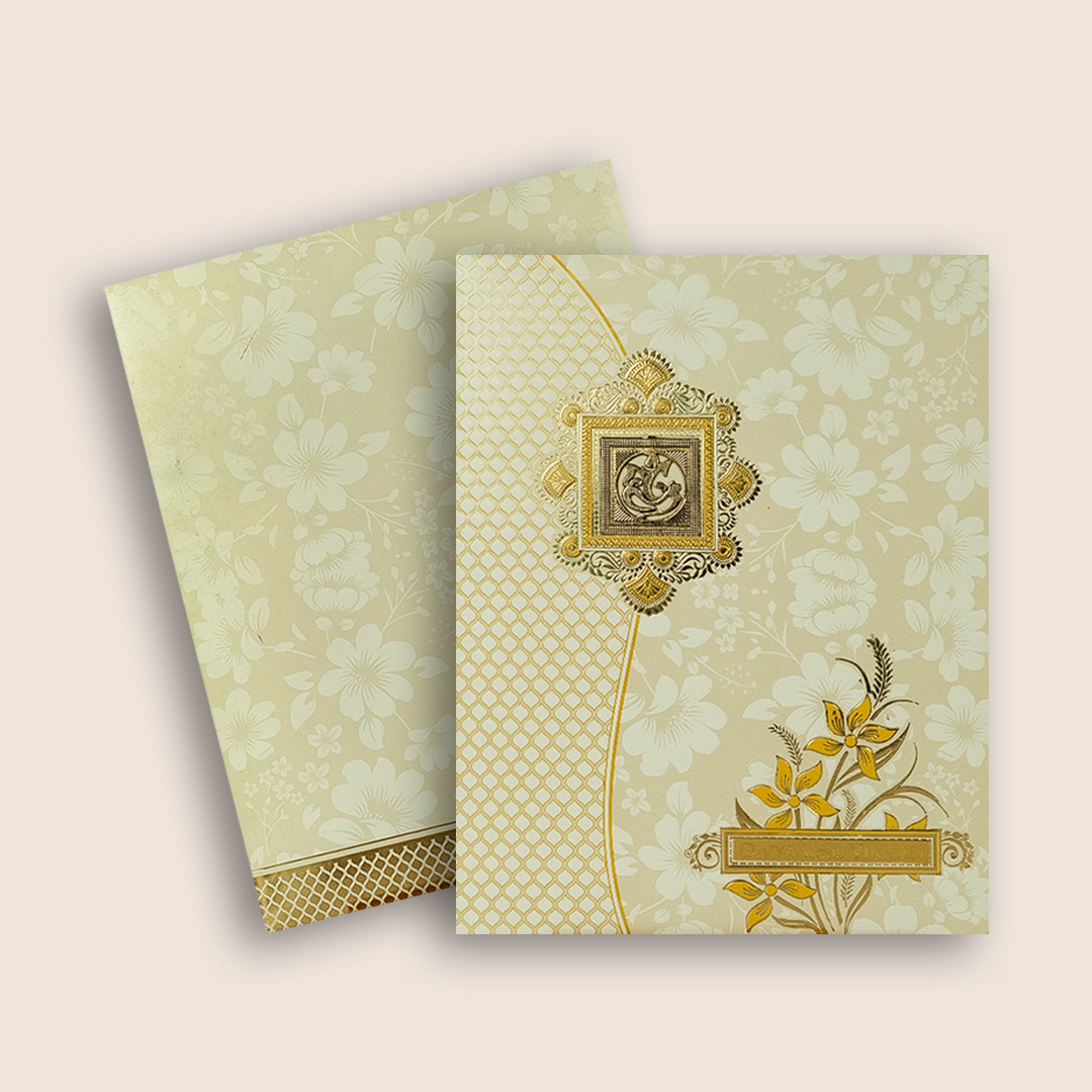White Embossed Floral Wedding Cards-KNJS2060