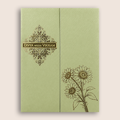 Olive Green Floral Door Style Wedding Card - KNKTGN048