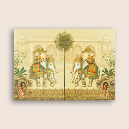 Cream Padded Elephant Door Style Wedding Card - KAA06060