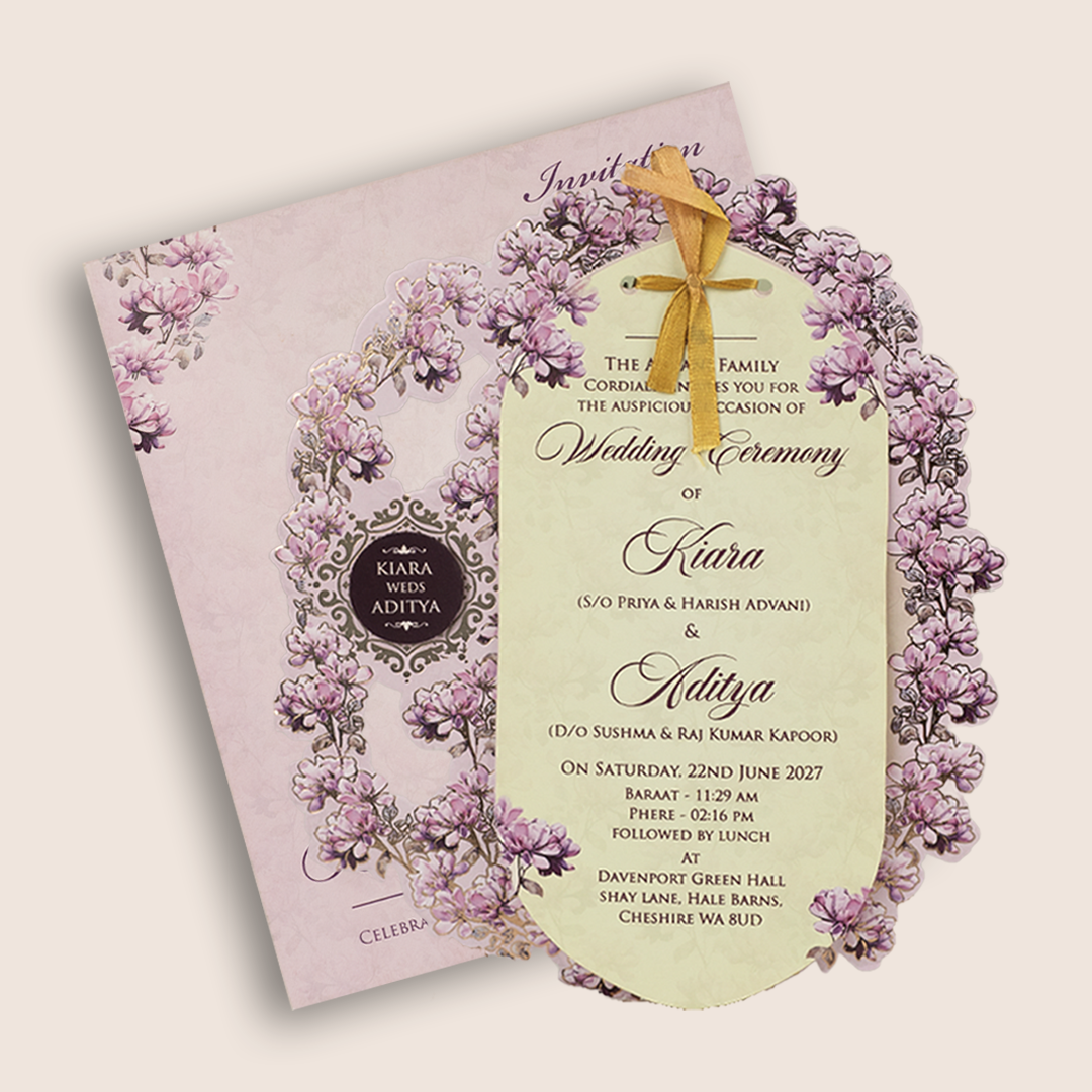 Lavender Floral Laser Cut Marriage Card - KFR17230