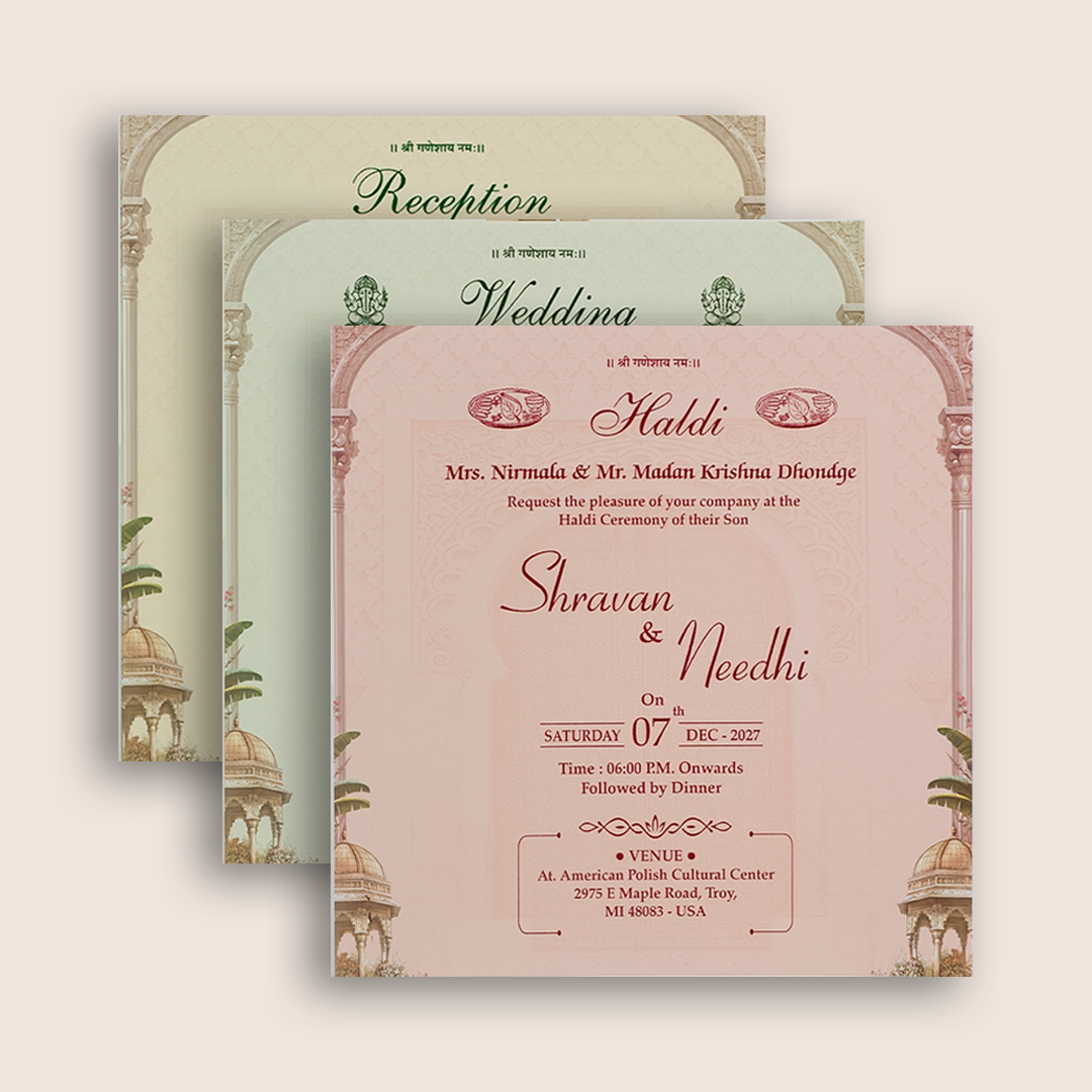 Cream Floral Padded Door Style Wedding Invitation Card-KSH72710