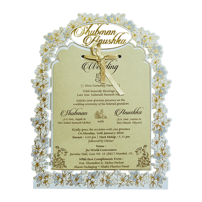 Ivory Laser Cut Gold Foil Wedding Invitation Card with Custom Name-KRB09141
