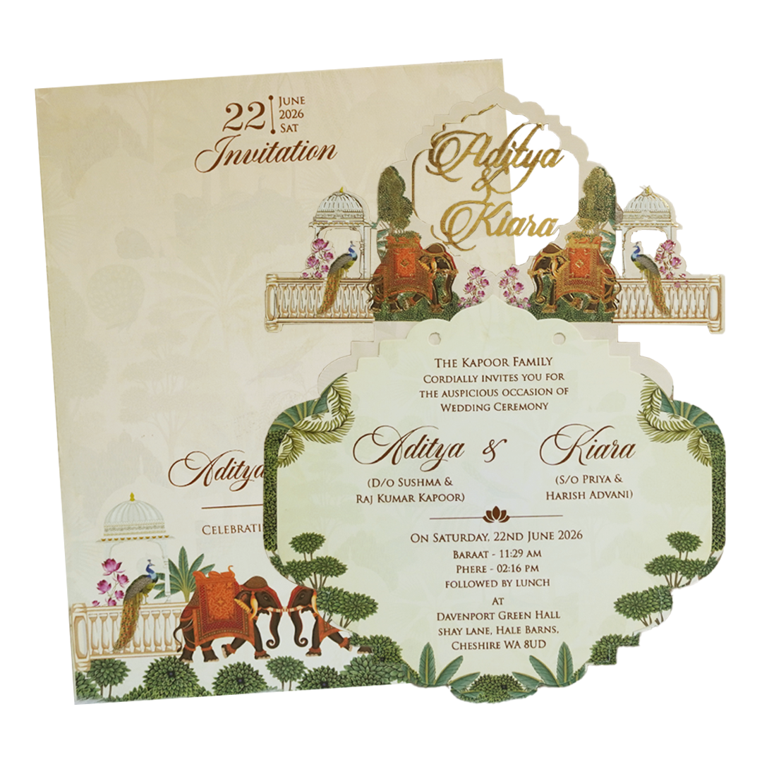 Cream Palace Elephant Laser Cut Wedding Card-KFR16050