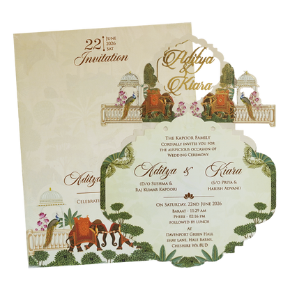 Cream Palace Elephant Laser Cut Wedding Card-KFR16050
