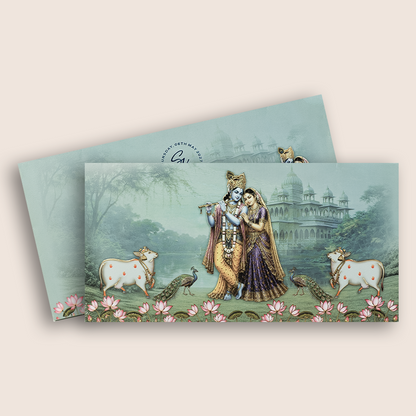 Green Lord Radha Krishna Marriage Card - KVN08040