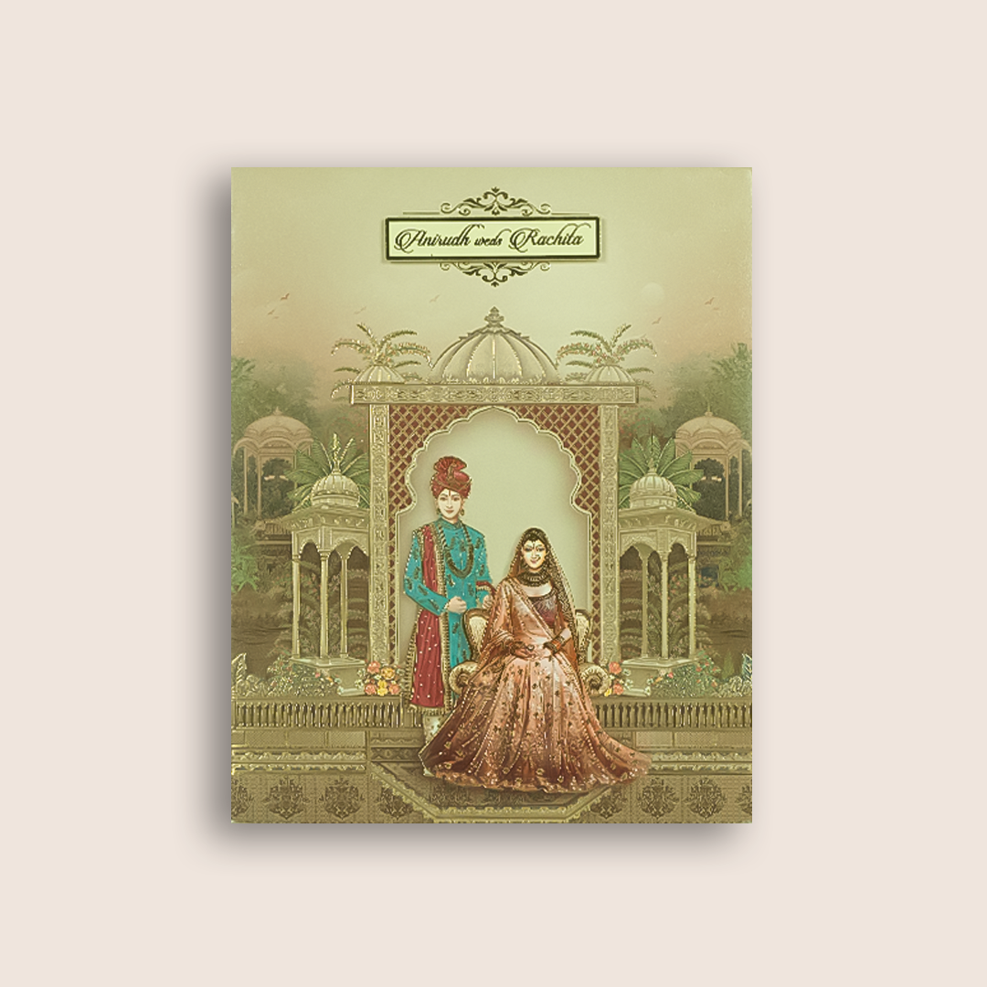 Brown Jharokha Bride Groom Padded  wedding Invitation - KAA06380