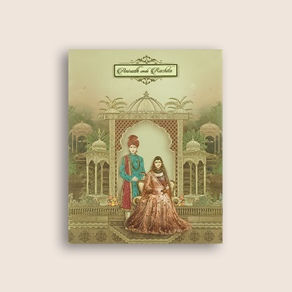 Brown Jharokha Bride Groom Padded  wedding Invitation - KAA06380