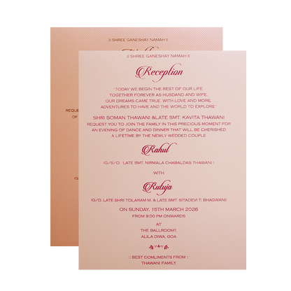 Pink Gold Lasercut Floral Padded Wedding Card -KMMWD1119