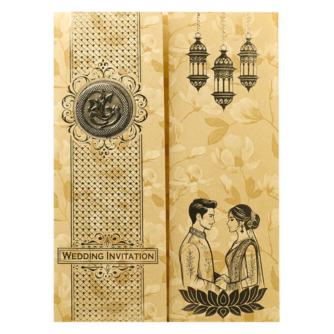 Gold Door Style Floral Bride&amp;Groom Wedding Card-KNKC46GF
