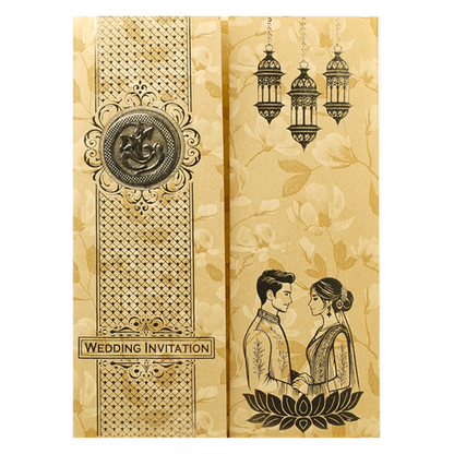 Gold Door Style Floral Bride&amp;Groom Wedding Card-KNKC46GF