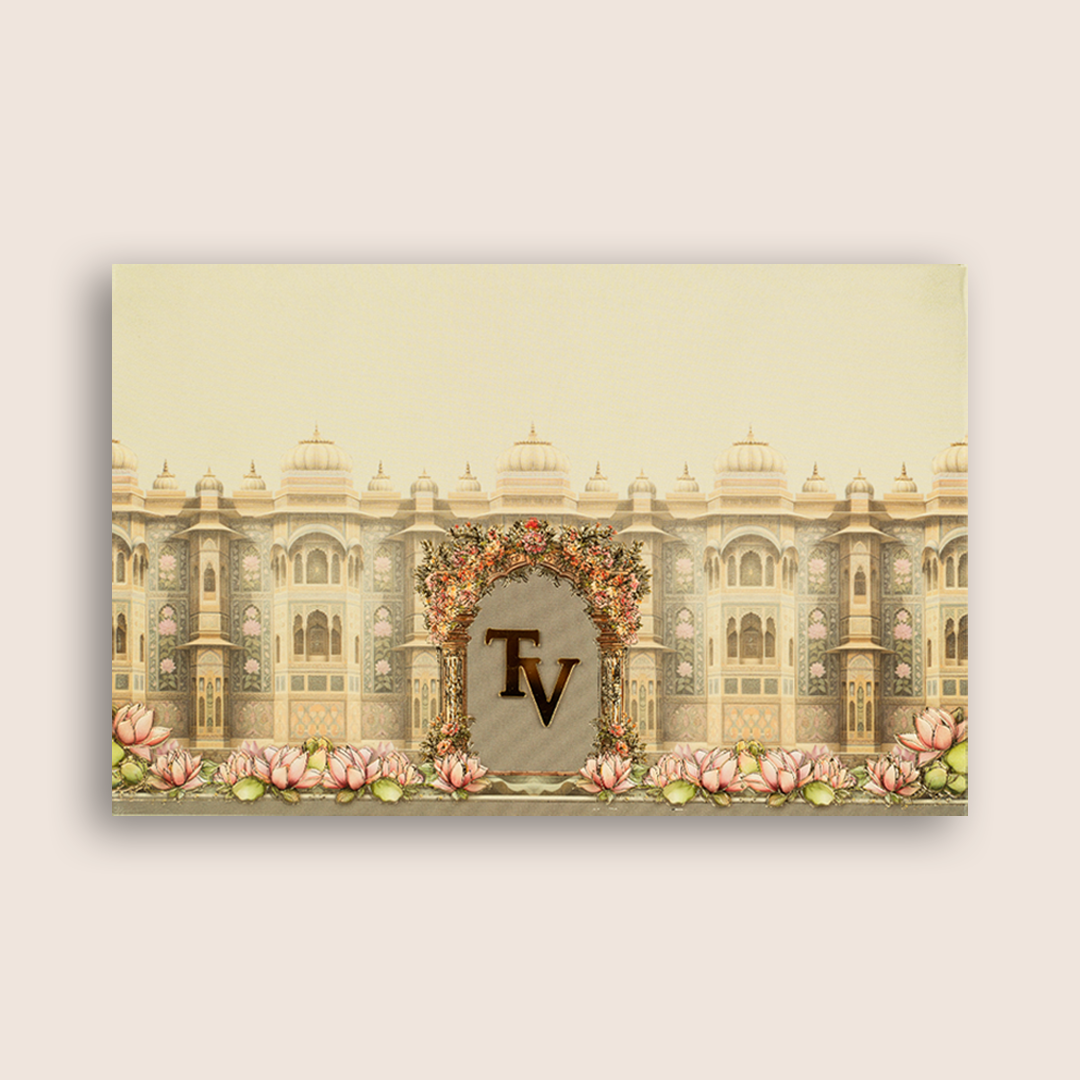 Light Grey Embossed Palace Padded Invitation Card - KPR024920