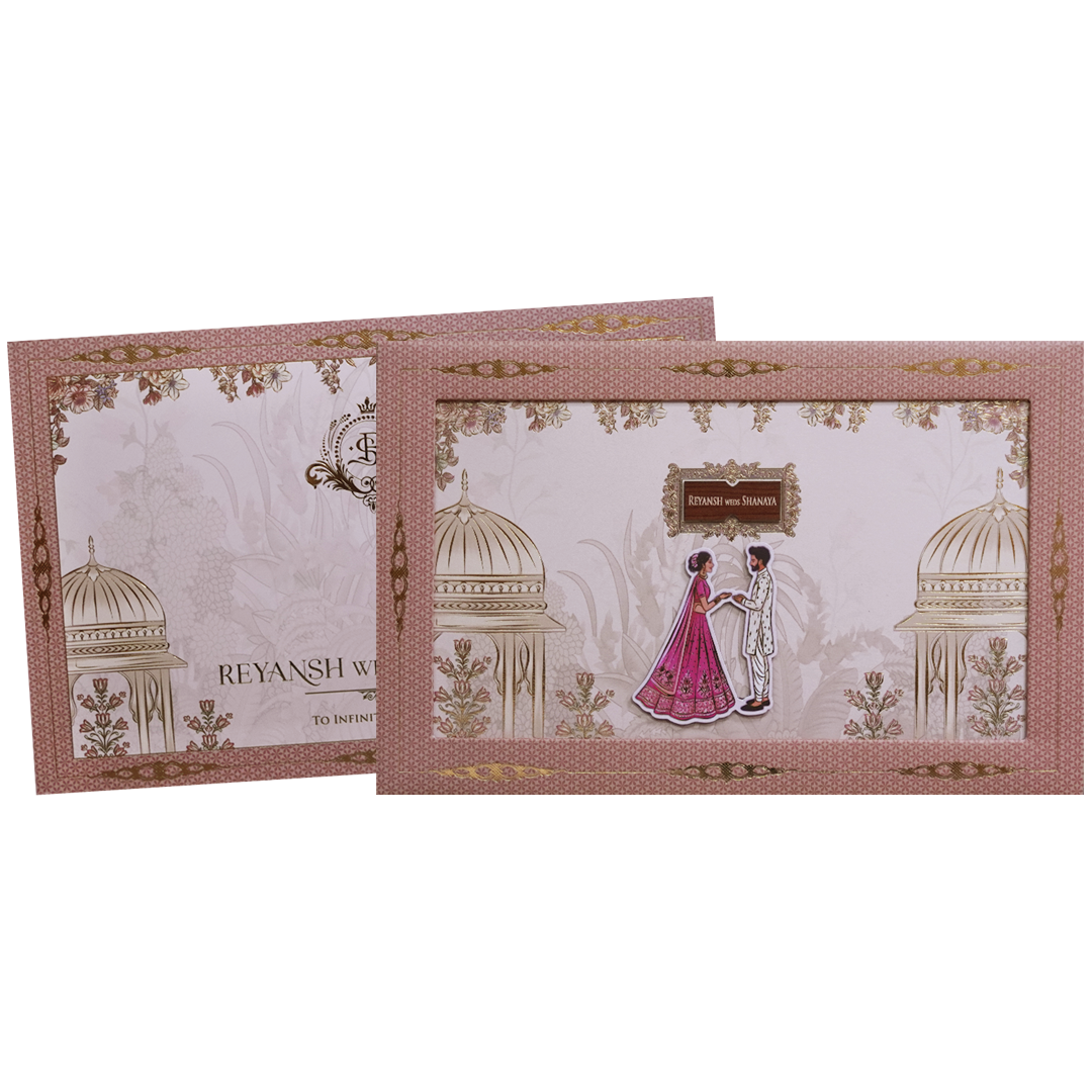 Royal Pink Couple Padded Wedding Card - KVN07690
