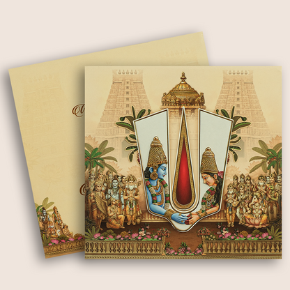 Cream Lord Balaji Padmavathi Padded Invitation Card - KRE29010