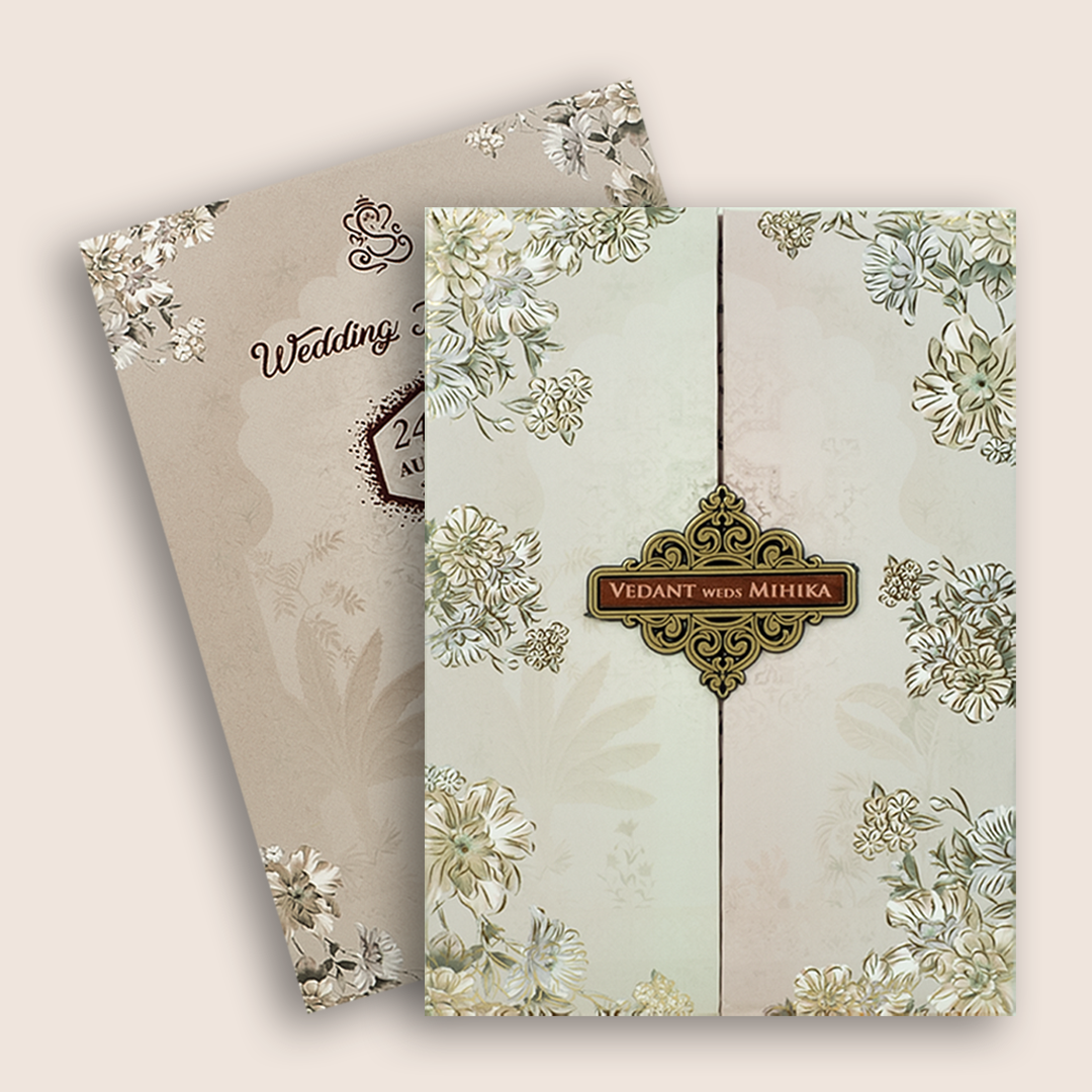 Pale Pink Floral Padded Door Style Invitation Card - KVN06840