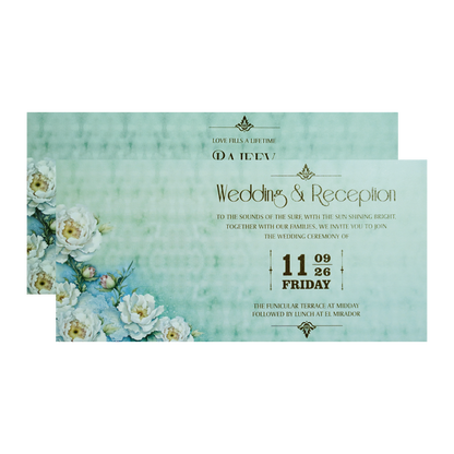 Sky Blue Floral Wedding Invitation Card-KPR06550