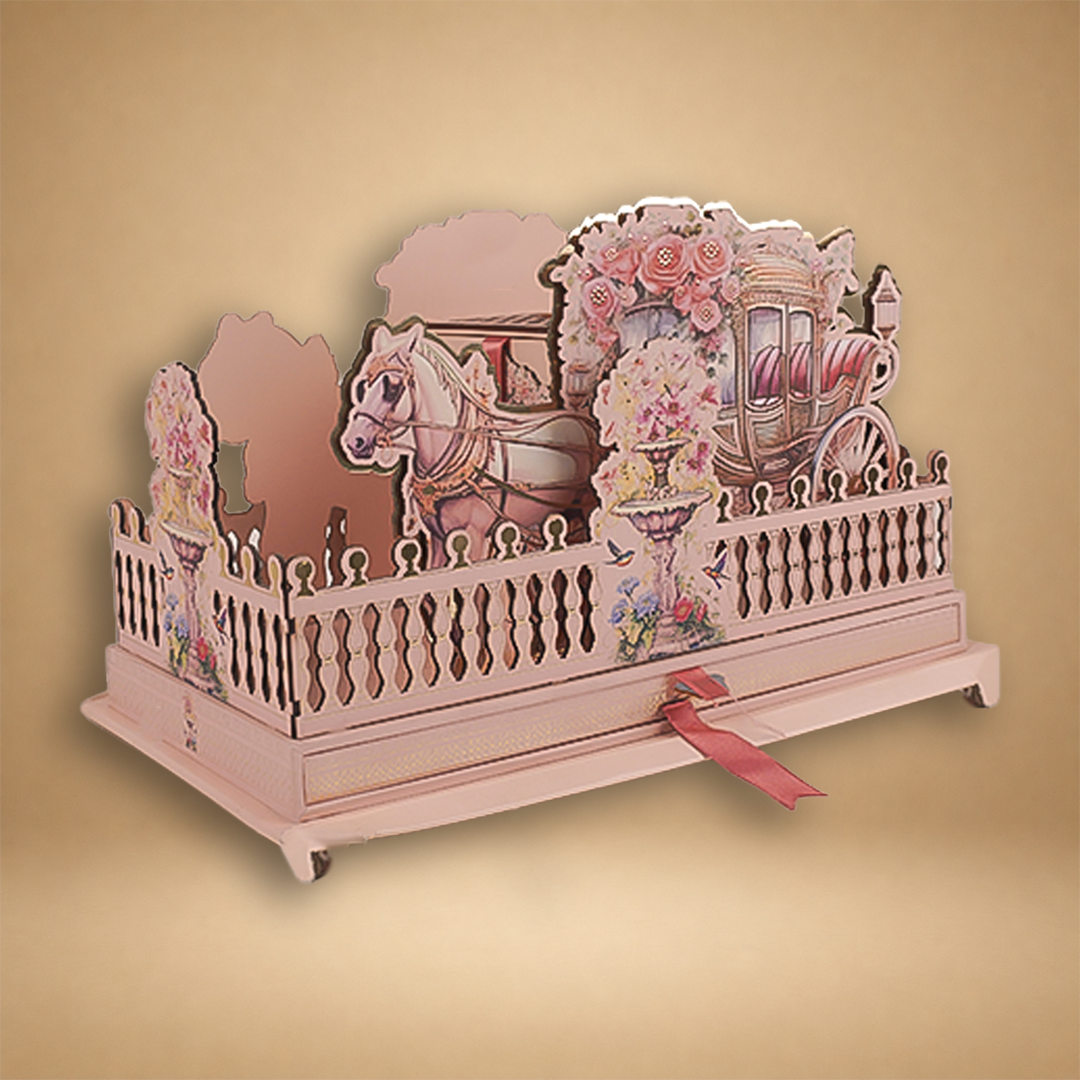 Peach Premium Floral Laser-Cut Luxury Invitation Box - KNLW20245