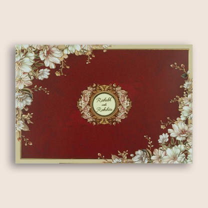 Maroon Floral Premium Wedding Card - KAA05300