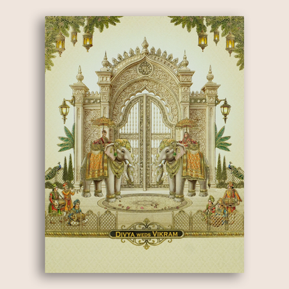 Cream Royal Palace Elephant Wedding Card - KNKN6321
