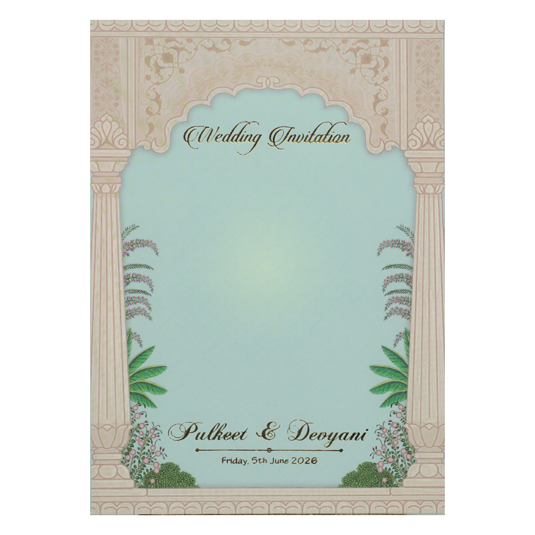 Pastel Blue Couple Padded Wedding Card-KJTS1729