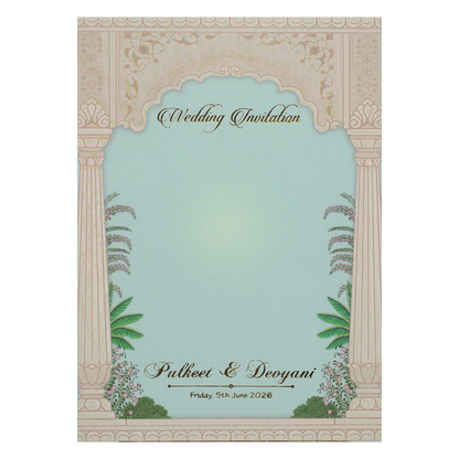 Pastel Blue Couple Padded Wedding Card-KJTS1729