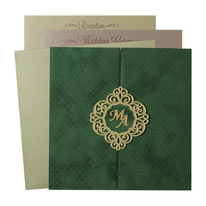 Green Floral Gatefold Padded Wedding Card-KMMWD1163